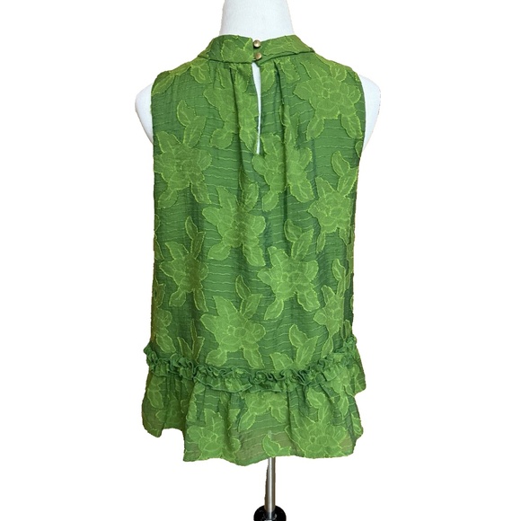 Maeve Anthropologie Women Size 10 Savannah Green Embroidered Swing Blouse Ruffle - Picture 3 of 15